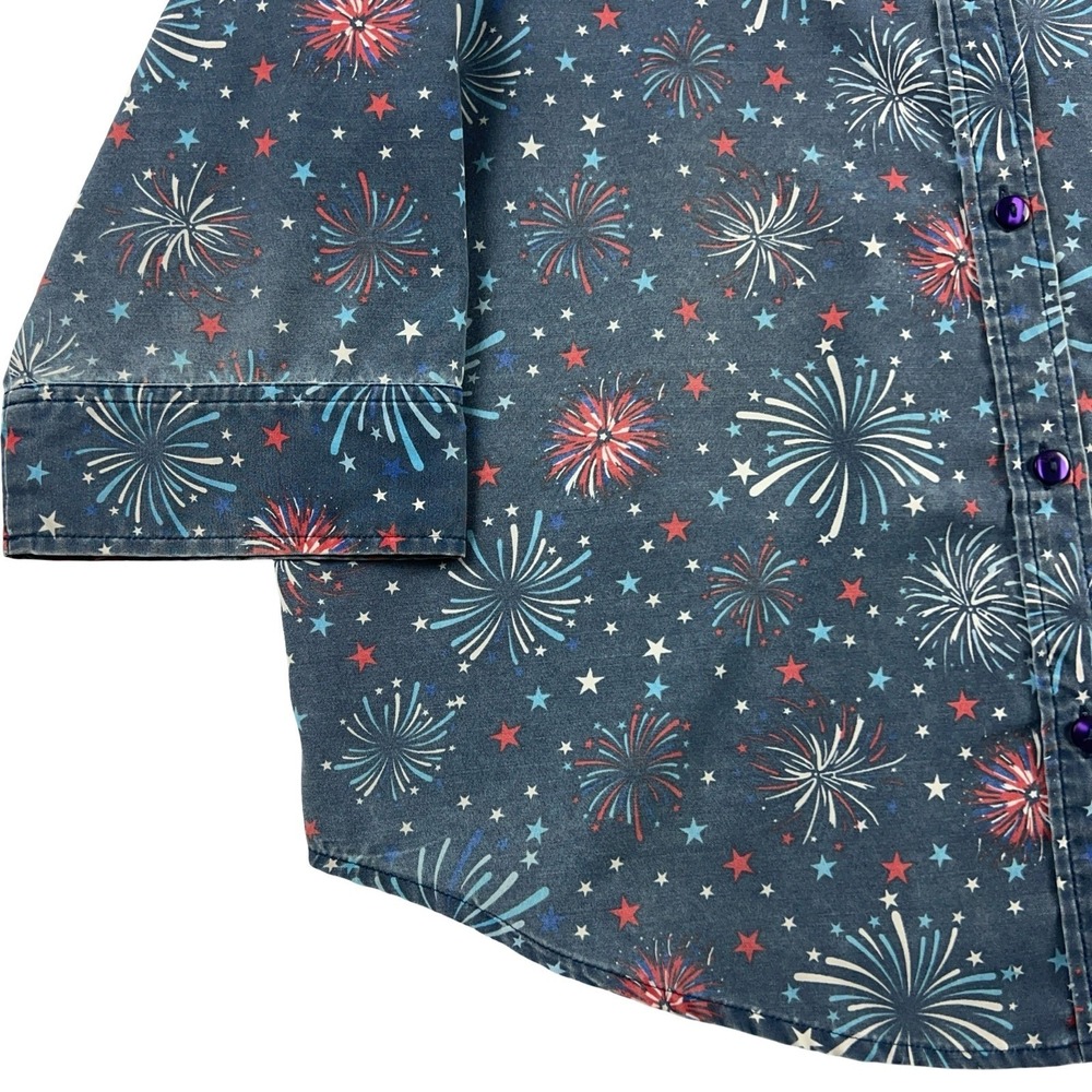 Blair Button Up Shirt Women Large Blue Fireworks Patriotic 3/4 Sleeve Top - Picture 5 of 11